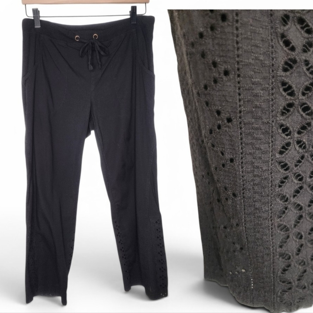 XCVI Eyelet Hem Drawstring Waist Cropped Pants in Black Size XS